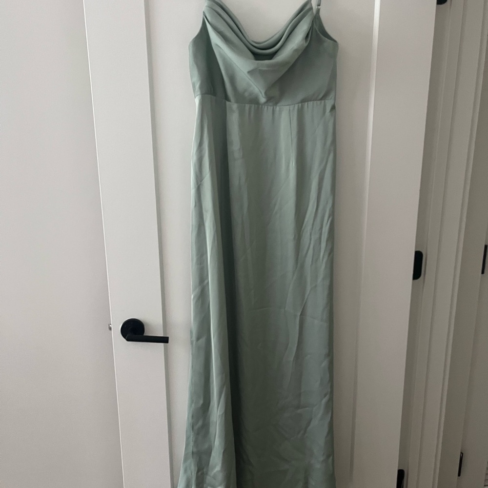 Azazie Green Slip Maxi Dress Cowl Neck Sleeveless